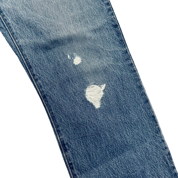Levi’s Premium 501 High Rise Straight Leg Medium Wash Frayed / Distressed Jeans - Picture 12 of 14